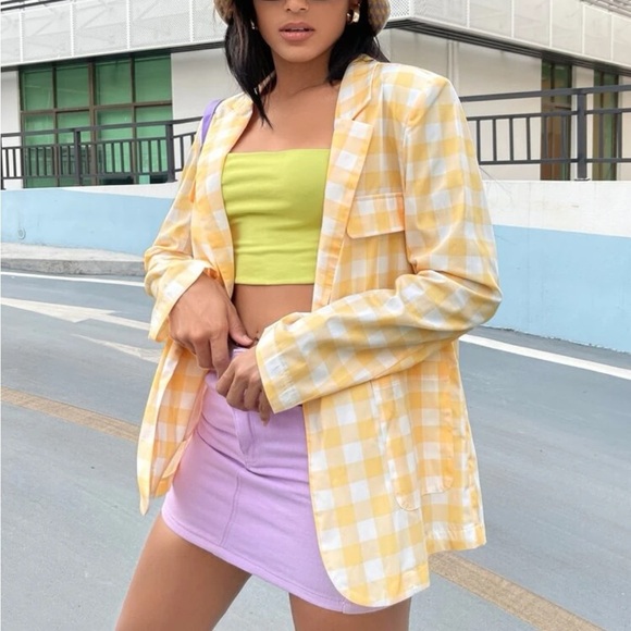 SHEIN Women's | Yellow & White Gigham Single-Breasted Blazer, sz m NWoT - Picture 16 of 16